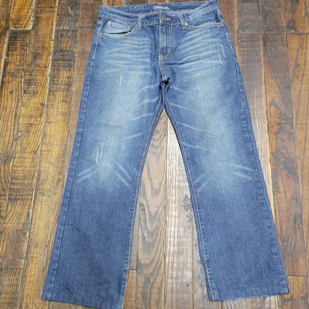 Carbon Men's Jeans 100% Cotton 36" x 29"(Actual Size) Dark Wash Whiskering